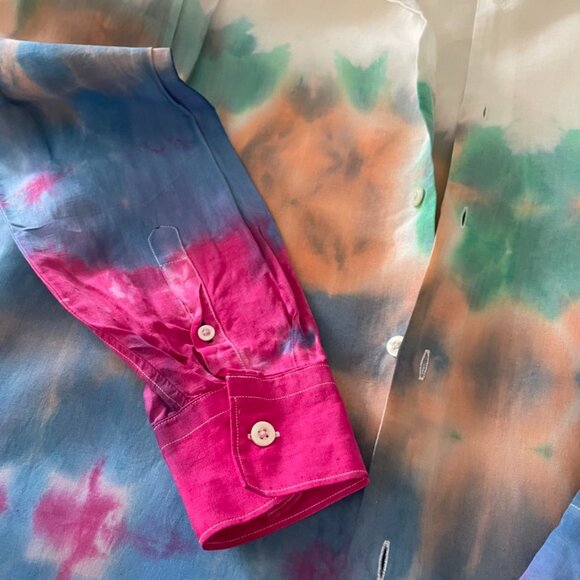🎨 Free Speech Glitch Dyed Linen Shirt – Artfully Undone, Effortlessly Cool - Picture 2 of 14